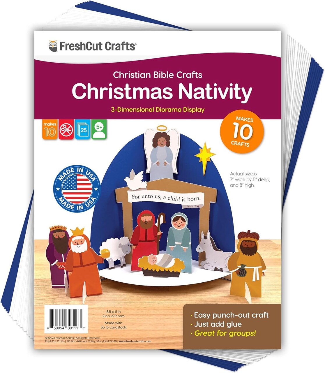 Children’s 3-D Punch-Out Christmas Nativity Craft Kit – Creates 10 Tabletop Displays for Sunday School, Homeschool & Church Activities, Made with US-Made Quality Cardstock